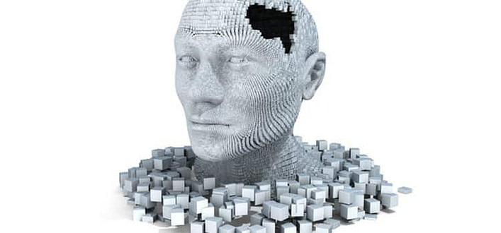 Cosa significa coerenza Cosa significa coerenza-testa di uomo di semi profilo realizzata in mattoncini bianchi con parte mancante sulla sua tempia sinistra