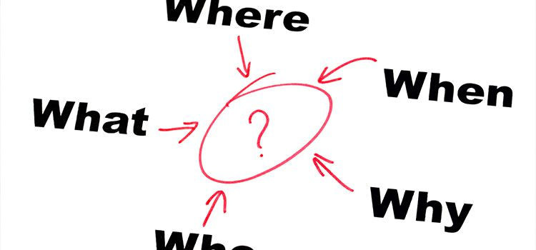 distorsione cognitiva - Punto interrogativo con 5 domande in inglese